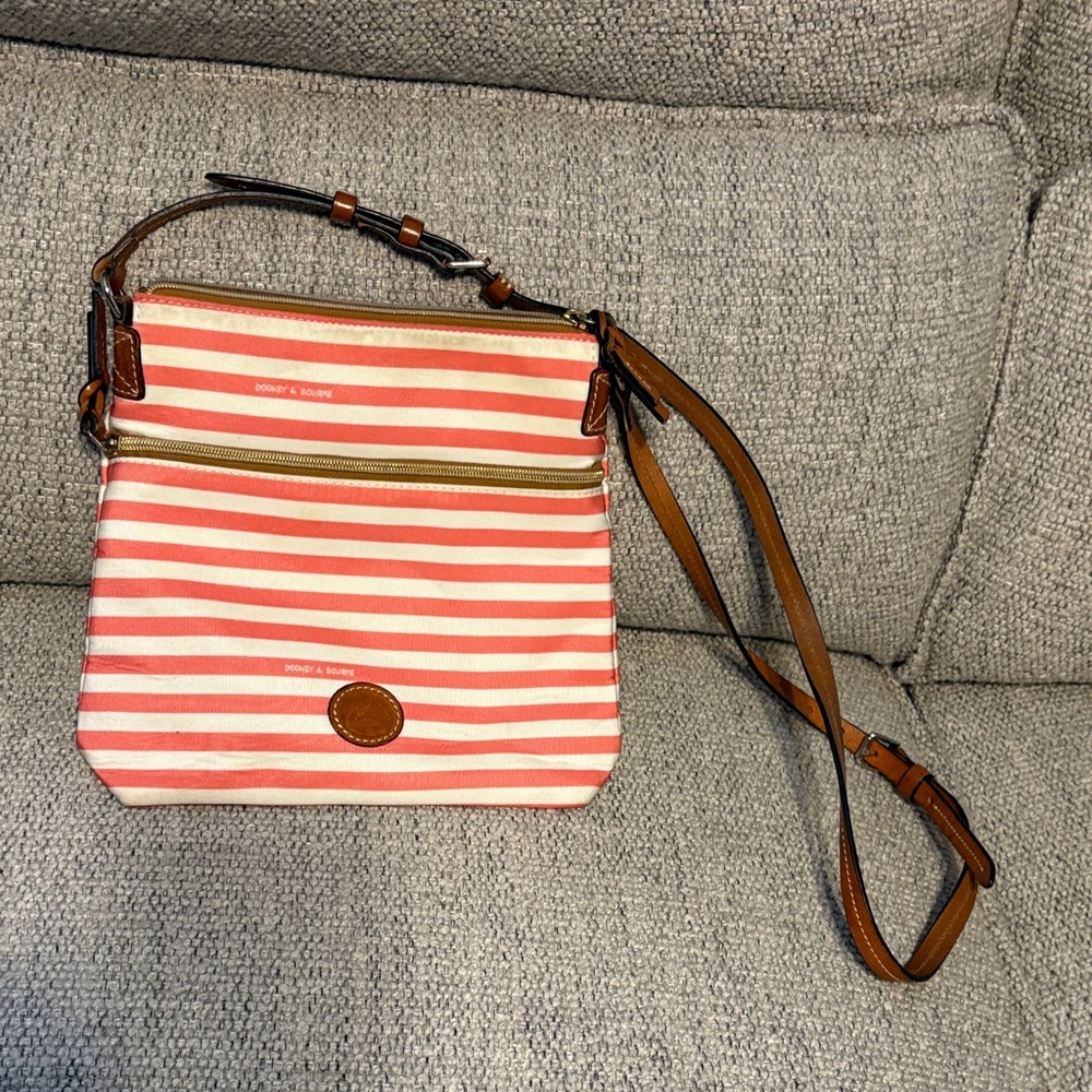 Dooney & Bourke Coral and Cream Striped Crossbody Bag